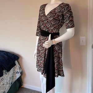 AGB Taupe and red print dress. Size 10